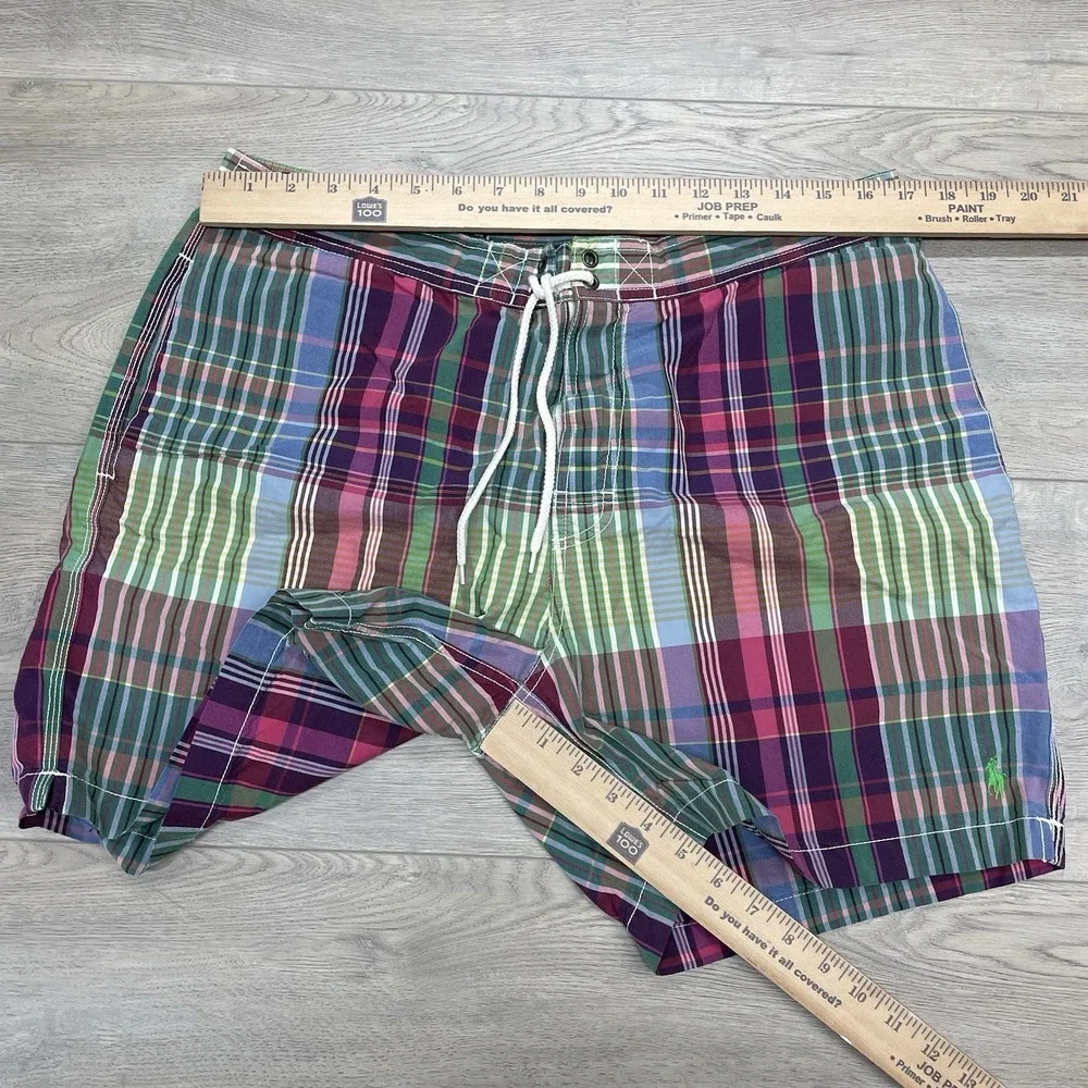 Polo Ralph Lauren Multicolor Plaid Swim Trunks Men Sz L Mesh Lined Prep